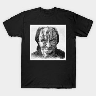 Space Murder LIzard Spy Smirking Black and White Ink and Charcoal T-Shirt